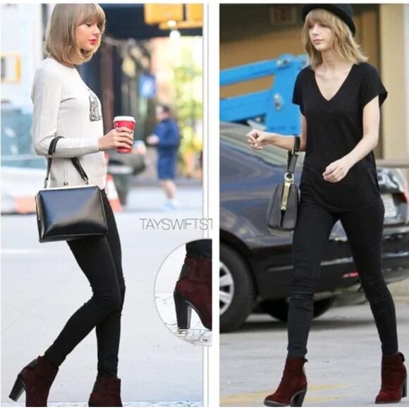 Rag & Bone Kerr Nubuck Ankle Boots Bordeaux Chunky Stacked Heel Taylor Swift 41 - Picture 3 of 15